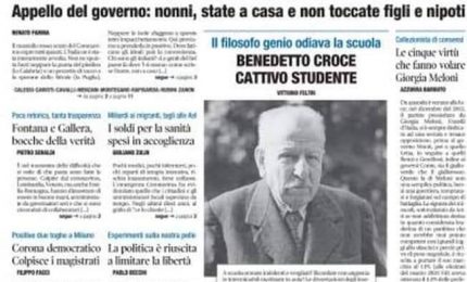 Il titolo 'intelligente' del quotidiano 'Libero': "Virus alla conquista del Sud"