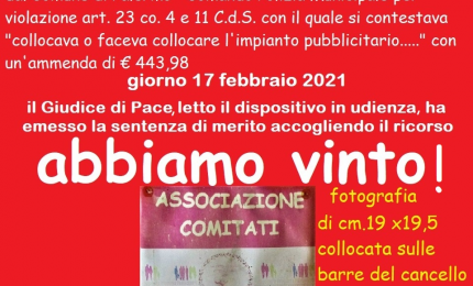 "Impianto pubblicitario": il Giudice di Pace dà ragione all'Associazione Comitati Civici di Palermo