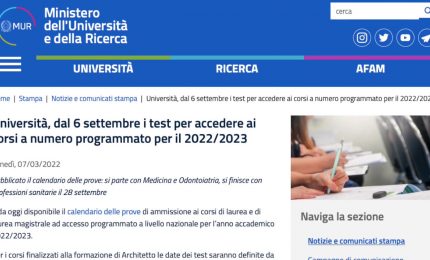 Universit&agrave;, dal 6 settembre i test per i corsi a numero chiuso