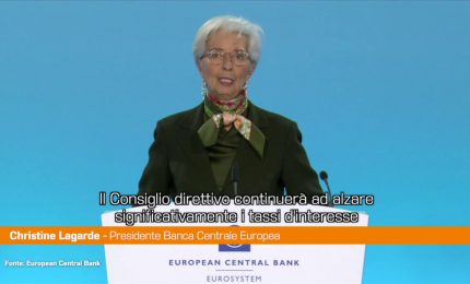 Bce, Lagarde "L'aumento dei tassi potrebbe continuare"