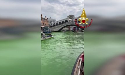 Chiazza verde nel Canal Grande di Venezia, le immagini