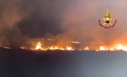 In fiamme bosco nel Materano, squadre dei vigili del fuoco in azione
