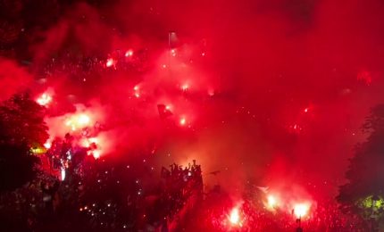 Pullman scoperto per le vie di Bergamo per l'Atalanta campione