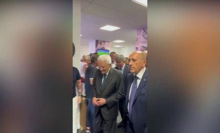 Palermo-Frosinone, l'arrivo in tribuna del presidente Mattarella